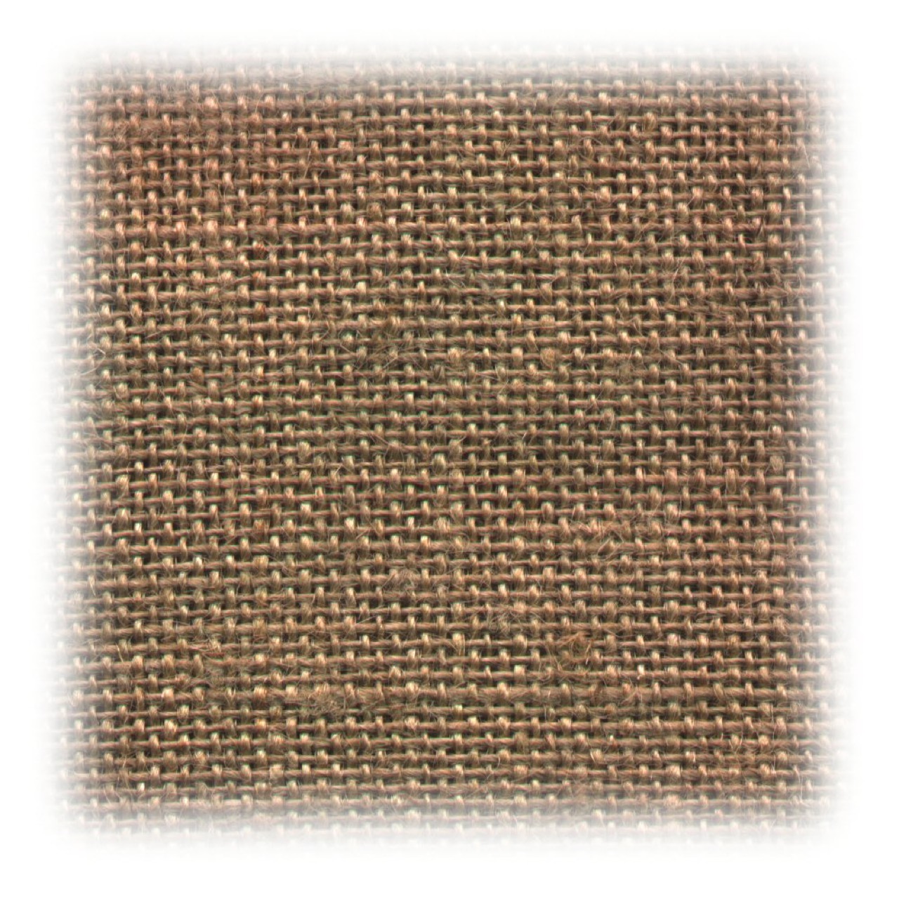 Close-up of coarsely woven jute fabric in warm tan and brown tones.